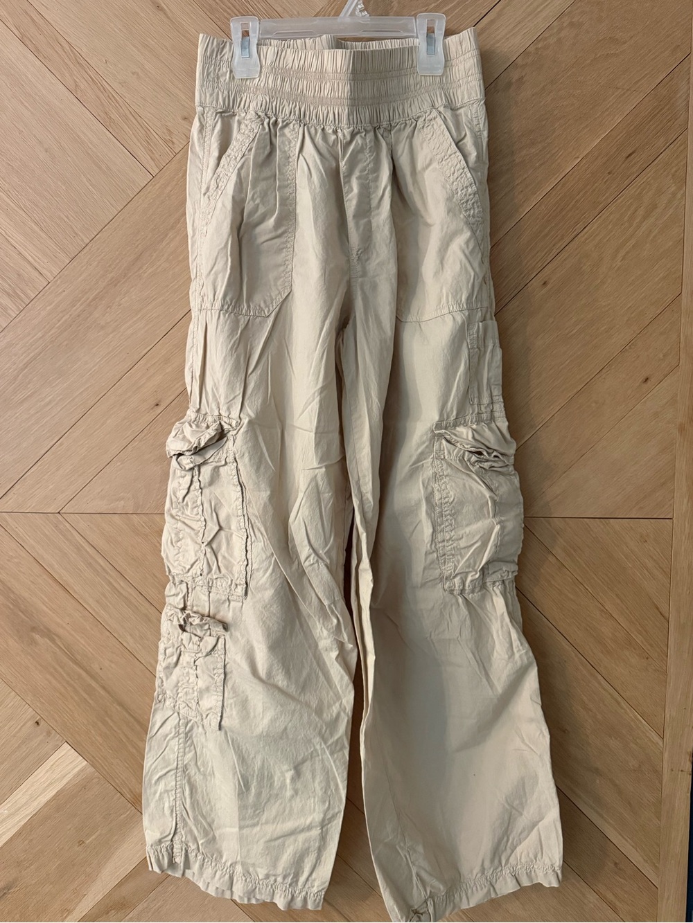 aerie Cream Wide-Leg Cargo Pants with Elastic Waist